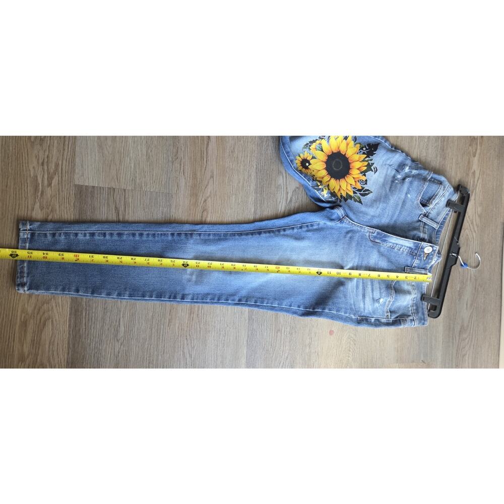 High Rise Skinny Blue Jeans Sunflower Themed. Sexy Romantic Cottagecore 12 - Picture 12 of 12